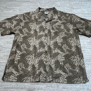 LL Bean Mens Hawaiian Shirt XL Tropical Leaf Print Short Sleeve Cotton Green